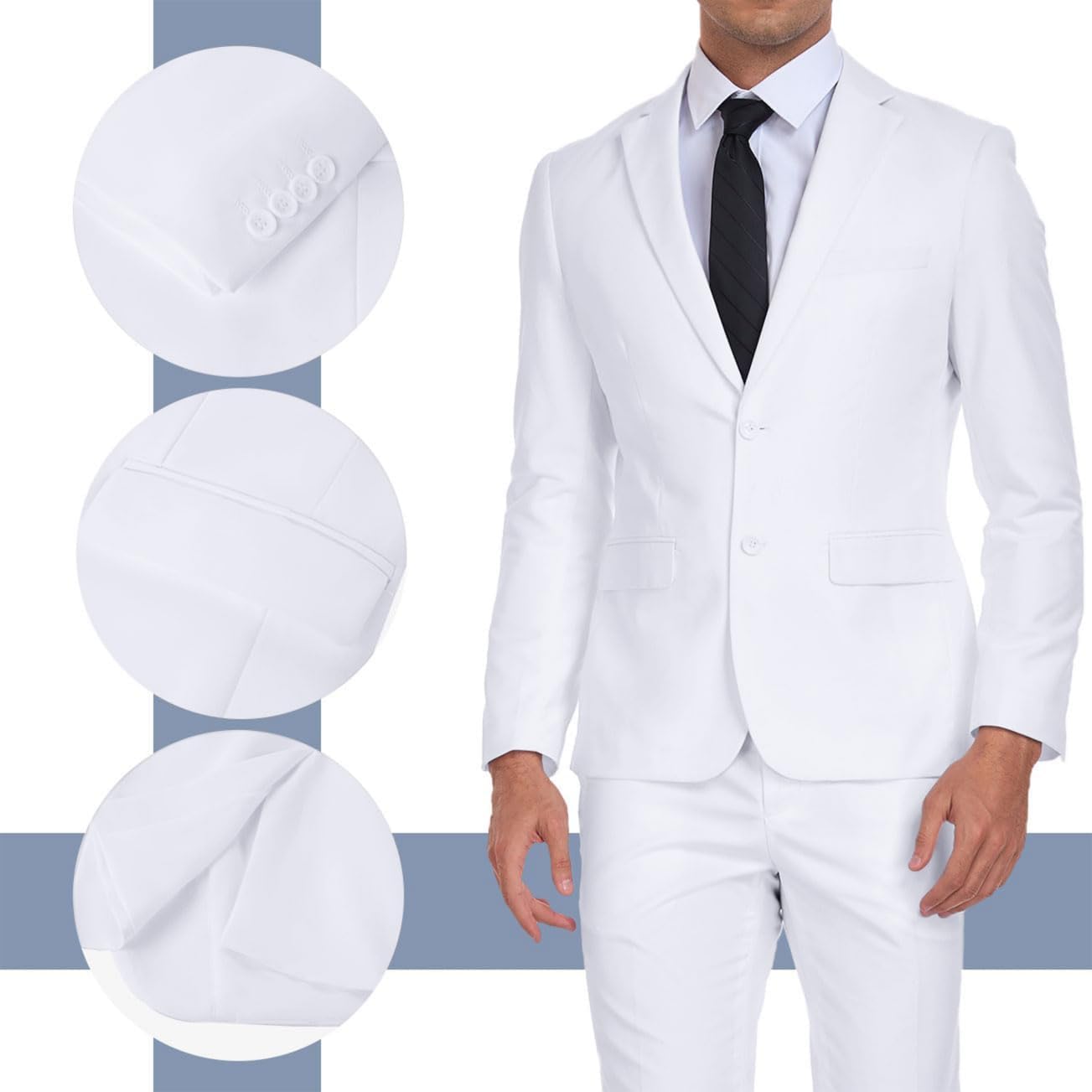 Mens Suit 2 Pieces Suits for Men Slim Fit Blazer Wedding Prom Tuxedo Suit Jacket Pants Set - Image 4