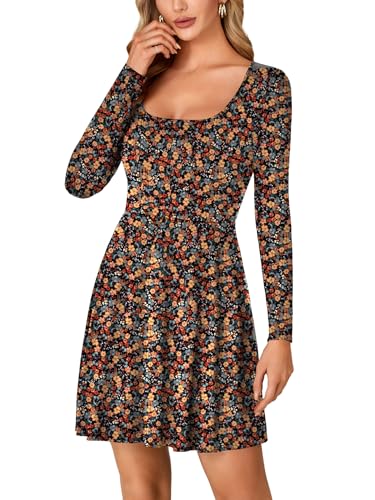 Image of LYANER Women's Long Sleeve Mini Dress Loose Casual Empire Waist Above Knee Length Dresses