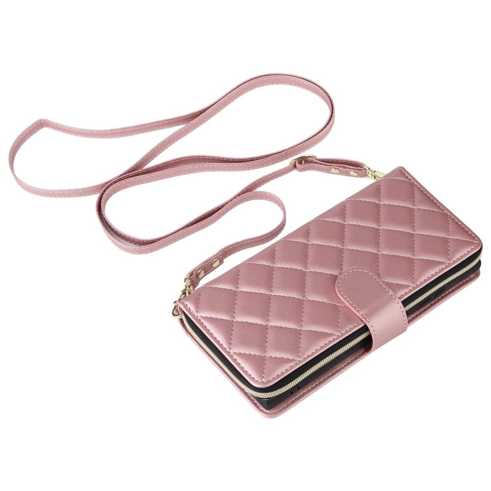 Housse cuir Galaxy S23 Ultra or rose avec fermeture éclair pochette et sangle - 8