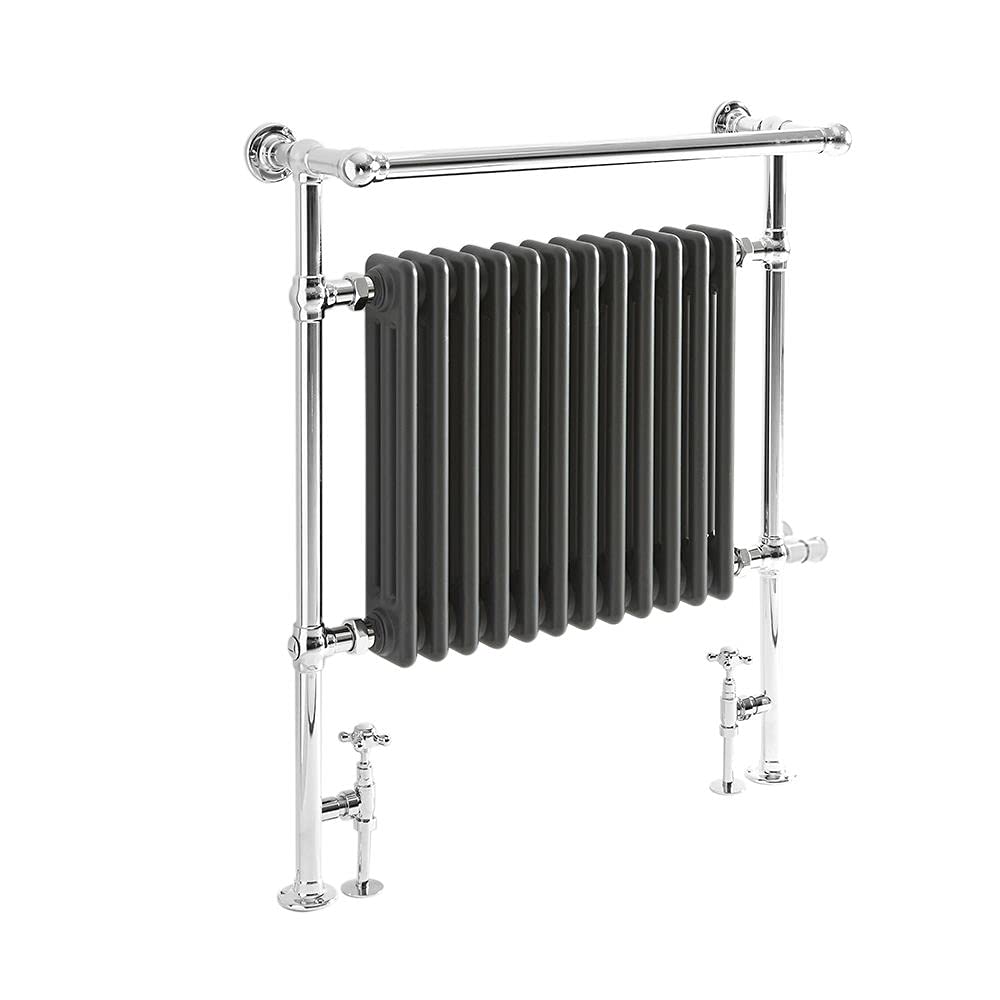 Milano Chrome & Anthracite Elizabeth Chrome Anthracite Dual Fuel Heated Towel Rail Valves - 930Mm X 790Mm