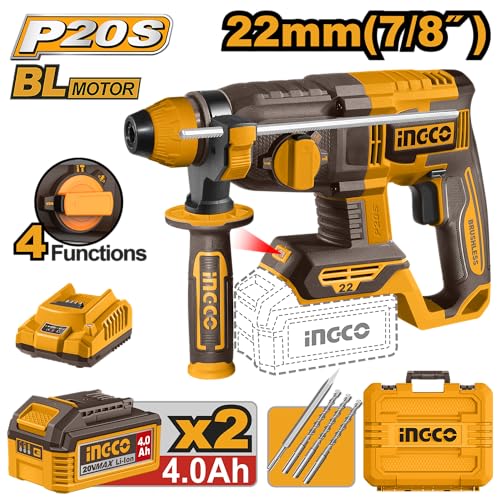Image of INGCO Cordless Rotary Hammer with 2 Pcs 4.0Ah Battery 1 Pcs Charge CRHLI212282