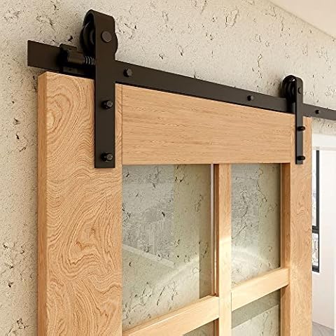 Sliding Door Fitting Double Door 366 cm Sliding Door System Complete Set Runner Roller Set Black for 2 Wooden Doors 91 cm Wide Small Roller in J-Shape Cover