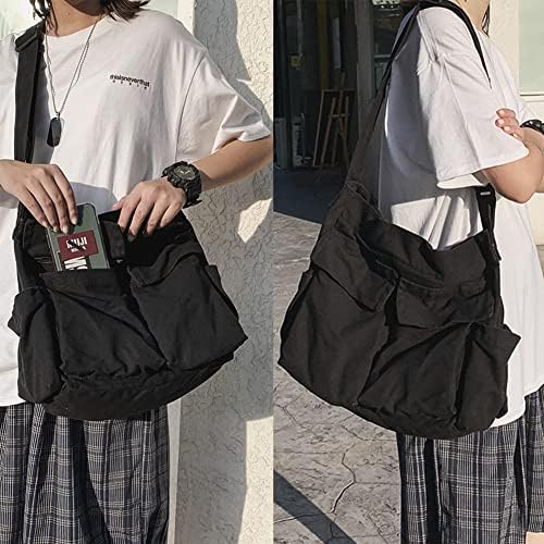 Canvas Messenger Bag Hobo Crossbodytas met Grote Capaciteit en Meerdere