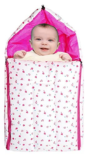 Image of BRANDONN Combo of Baby Bed with Net | Carry Bag | 4 Pcs Bedding Set(0-6 Months) (Small Hearts Pink)
