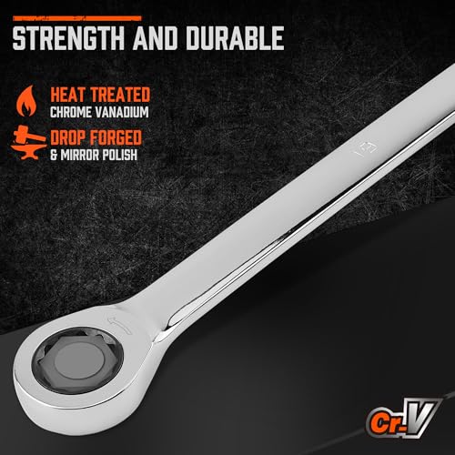 Image of HORUSDY 9-Piece Extra Long Ratcheting Wrench Set, Double Box End Wrench Set with Tool Bag & Box, Metric 8-22mm, CR-V Steel
