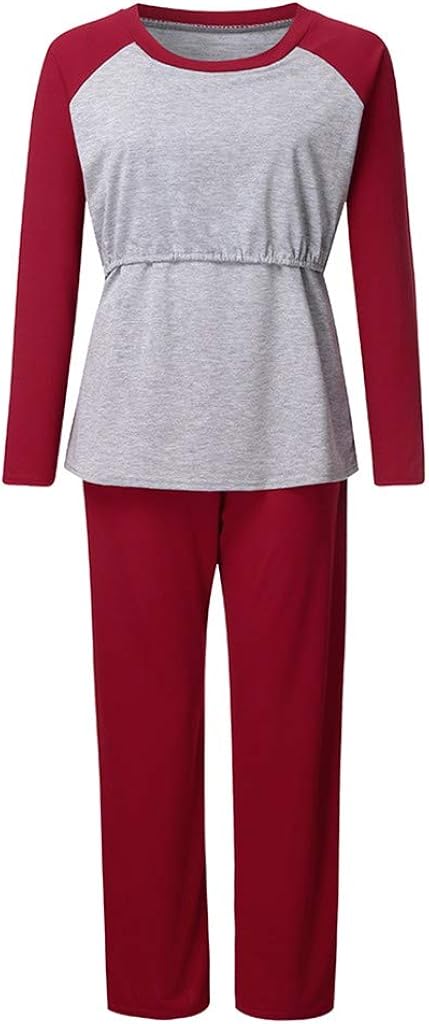 Sleeve Baby Tops+Pants Long Pajamas Suit Maternity Women Set T-shirt Maternity Set & Suit Night Gown Maternity Red at  Women’s Clothing store