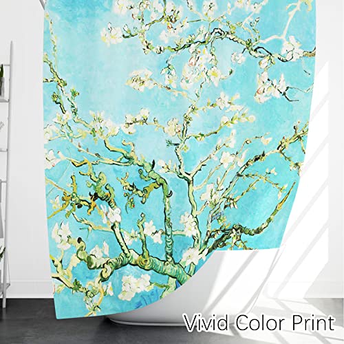 Berkin Arts Bathroom Shower Curtain Set 70x70 Inch Waterproof Polyester with Hooks Modern European Ink Painting for Home Teal (Almond Blossom by Vincent van Gogh) - Image 4