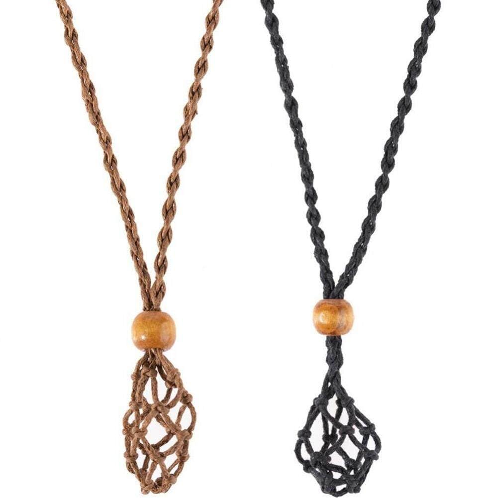 Pinicecore 2 Pcs Crystal Necklace Holder Necklace Cord Stone Empty Holder Pendant Necklace Cage Cord Jewelry Making