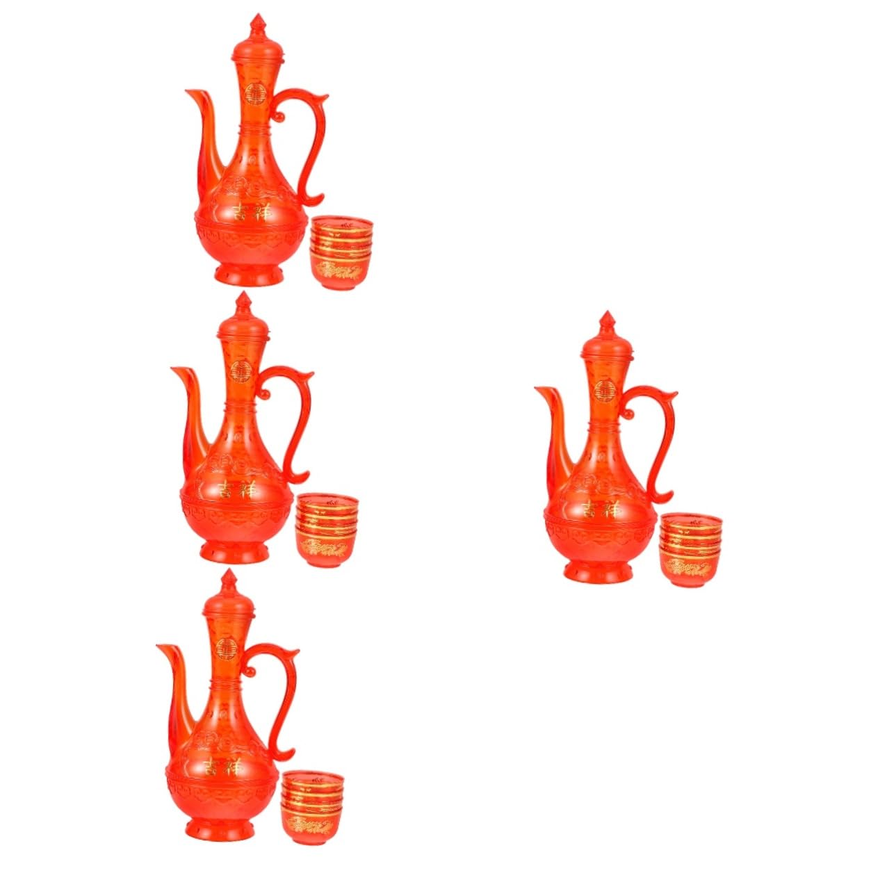 Coupe d'offrande de vin et bouilloire rétro en plastique rouge pour temple bouddhiste