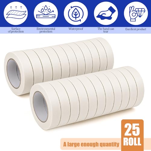 Image of 25 Rolls Masking Tape, 0.78 Inch Wide, 55 Yards per Roll, White Painters Tape, Thick Artist Labeling Tapes, Adhesive Masking Tapes for Office Home School DIY Crafts Painting Decorations