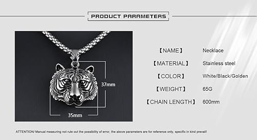 Miniatura 3 de Collar de cadena con colgante de cabeza de tigre sólido de acero inoxidable para hombre (oroplatanegro)