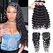 Deep Wave Bundles with Closure Brazilian 10A Human Hair Bundles(18 20 22+16 Closure)Deep Weave Curly Human Hair 3 Bundles with 4x4 Lace Closure 100% Unprocessed Virgin Human Hair Bundles Natural Color