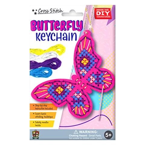 C.S. Kids Butterfly Keychain, First Sewing Arts & Crafts Gifts -Crafting Keychain | Educational DIY Cross-stitch Sewing Kit for Kids, Sew Your Own Butterfly (Safety Needle & Instruction Included),KC05 Cover