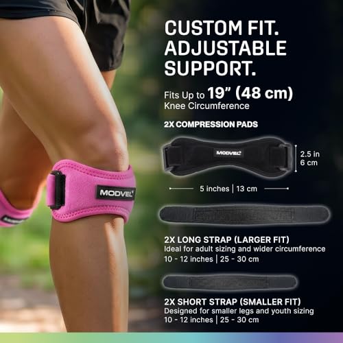 Image of Modvel Knee Strap Patella Tendon Support Brace Band, One Size, 2-Pack | Adjustable patellar tendon support strap reduces pressure on the patella; works as a knee strap, patella band and brace