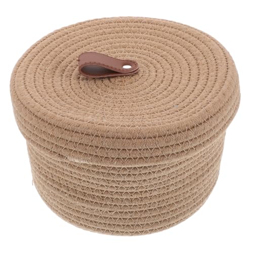 WOFASHPURET Cesta De Almacenaje Tejida con Tapa para Maquillaje y Accesorios Caja Pequeña De Algodón para Organización El
