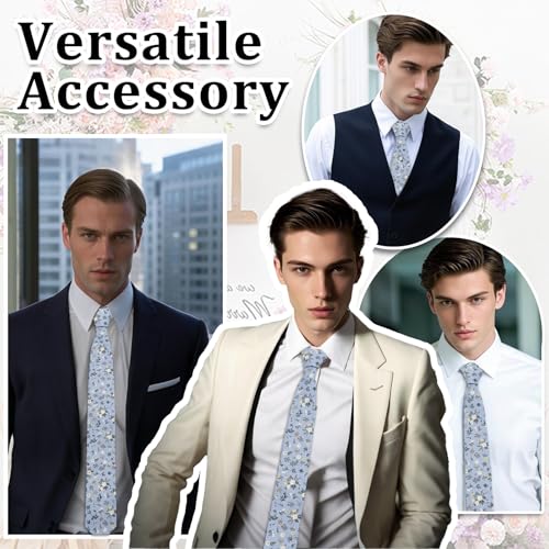 Image of Luckyvestir Ties for Men, Sage Green Cotton Floral Tie 2.76 inch Flower Printed Men's Neckties for Wedding /Groomsmen /Suit /Party