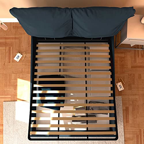 Baldiflex Einzelbett mit Stauraum, Modell Licia Soft aus Kunstleder, Lattenrost, für Einzelbetten, 180 x 200 cm, fein gepolstertes Kopfteil, Farbe Nachtblau – Bild 4