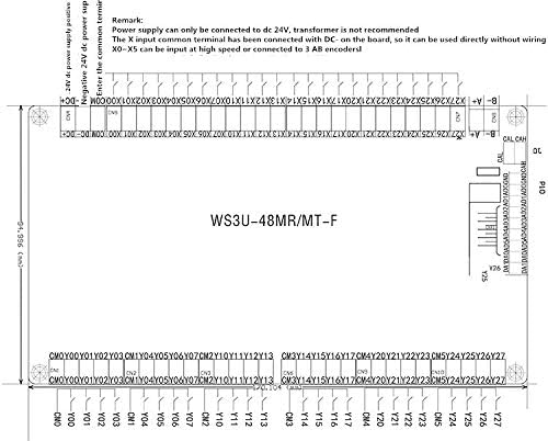 Wiring diagram and dimensions for Seeku FX3U-48MT PLC