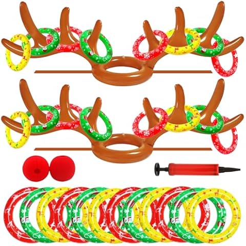 Dokeawo Christmas Games Inflatable Reindeer Antler Ring Toss Games Christmas Games for Family Party Christmas Party Supplies Funny for Kids & Adults Cover