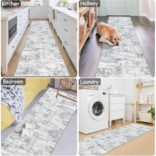 Image of Rugcomf Runner Rug for Hallways Kitchen Rug Non Slip 22 * 45 cm Washable Rugs with Rubber Backing Soft Floral Carpet Runner for Hallways, Kitchen, Laundry, Bedroom, Bathroom(Grey)