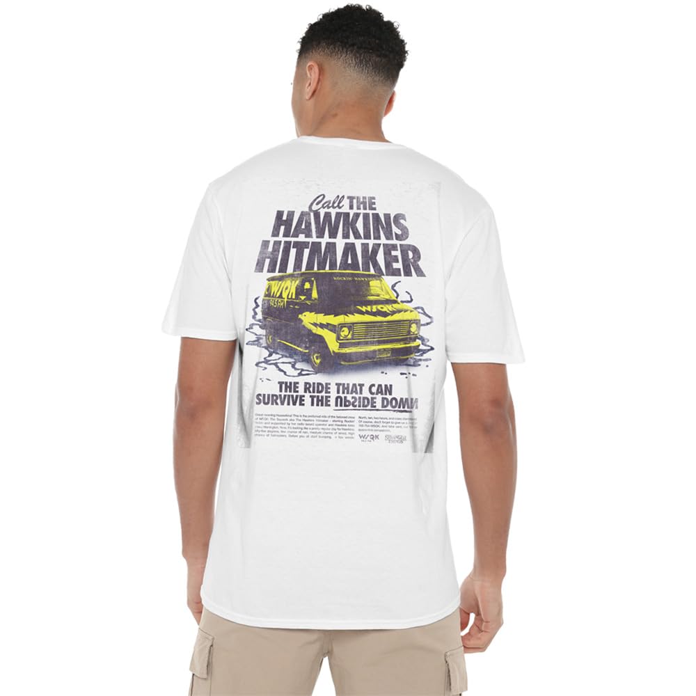 Stranger Things Unisex White Call The Hawkins Hitmaker Front Back T Shirt, Small