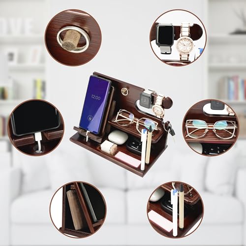 Belle Vous Dark Brown Wooden Phone Docking Station - Nightstand/Bedside Table Organiser - Phone, Wallet, Watch, Key & Gadget Holder Stand - Anniversary/Birthday Gift for Men - Husband/Dad Accessories - Cosy Home Interiors Belle Vous Dark Brown Wooden Phone Docking Station - Nightstand/Bedside Table Organiser - Phone, Wallet, Watch, Key & Gadget Holder Stand - Anniversary/Birthday Gift for Men - Husband/Dad Accessories - Image 4