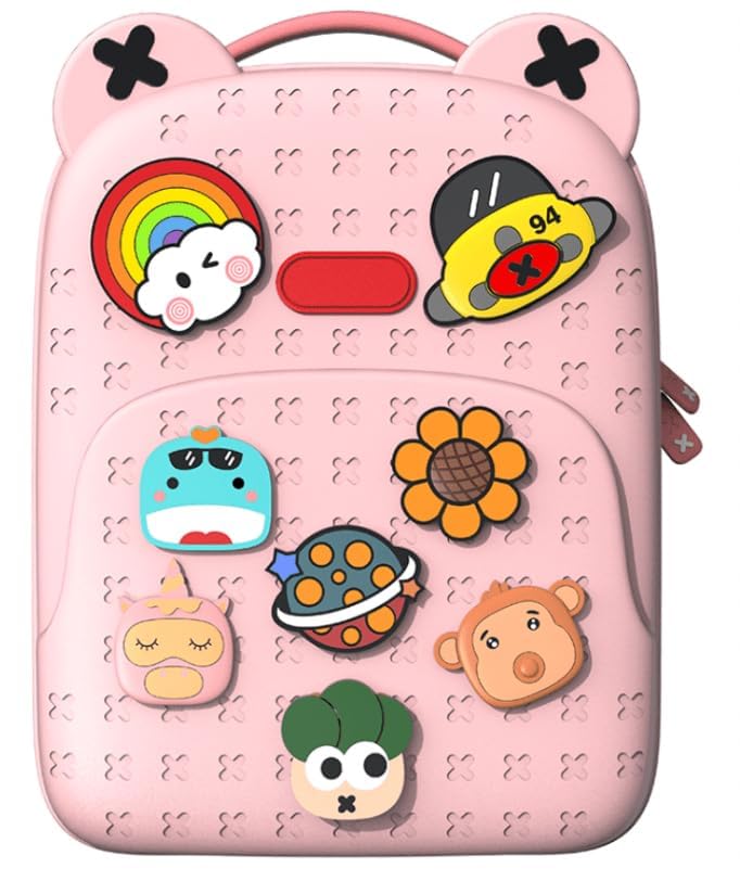 MANAKI School Bags for Girls Waterproof Material for Fun Loving Kids School Bag, Eco-Friendly School Bags for Boys and Girls with a Tic Tac Moveable Trinkets Backpack(Pink-Little School Bag)-image-41