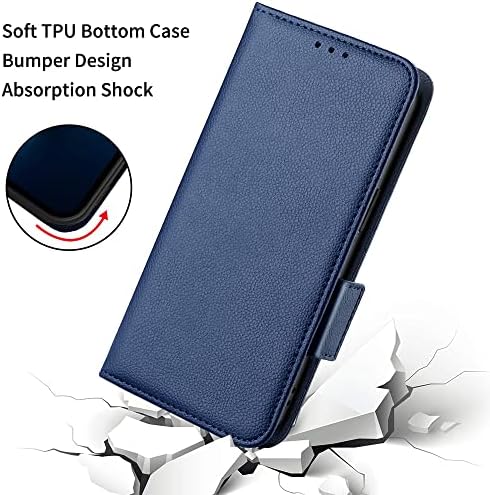 Unichthy Phone Case for Blackview A55 / OSCAL C60 4G Cover Flip Shockproof Litchi Pattern Anti-slip Wallet Case PU Leather Stand Magnetic Closure Folio Bumper Protective Phone Skin Navy Blue