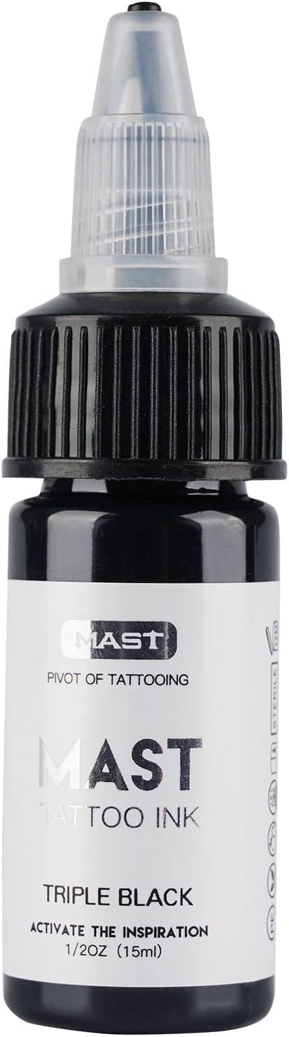 Mast 1oz Tattoo Ink Tripe Black Color - Premium Pro Tattoo Ink Bottle 30ml - Vegan Friendly Pigment for Lining&Shading