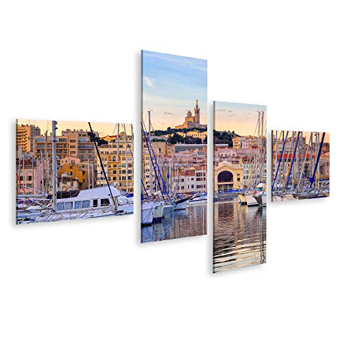 islandburner Tableau sur Toile Yachts Vieux Port Marseille France Reflétant Eau Calme Unterhal Cadre Affiche Poster Murale Tableaux