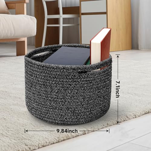 Storage Baskets for Shelves, Cotton Rope Woven Baskets, Cute Round Storage Basket, Gift Basket Small Storage Bins for Nursery, Bathroom, Closet-Storage Cubes Baskets Bins Organizer 9.82×9.82×7.1\" - Thumbnail 4