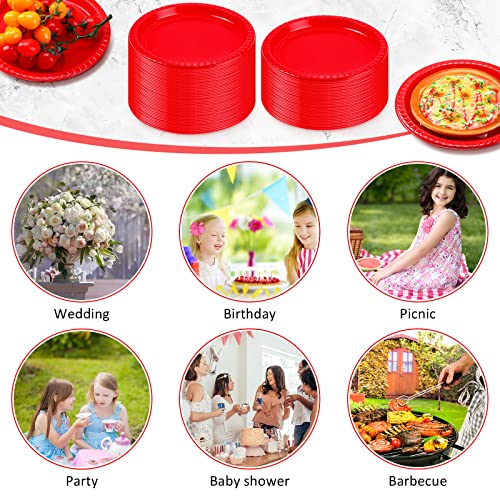 200 Pieces Disposable Red Plastic Plates 9 Inch Round Plastic Plates Red Dinner Party Plates Salad Plates Fiesta Plates For Special Events Home Picnic Travel Birthday Party Wedding Supplies #TOP6