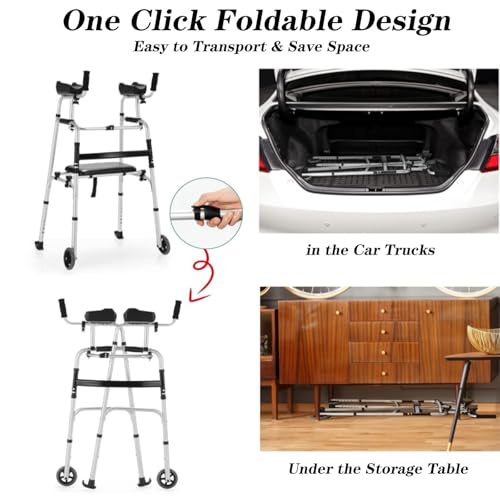 Déambulateur pliable de marche avec siège et repose-bras pour senior - 5