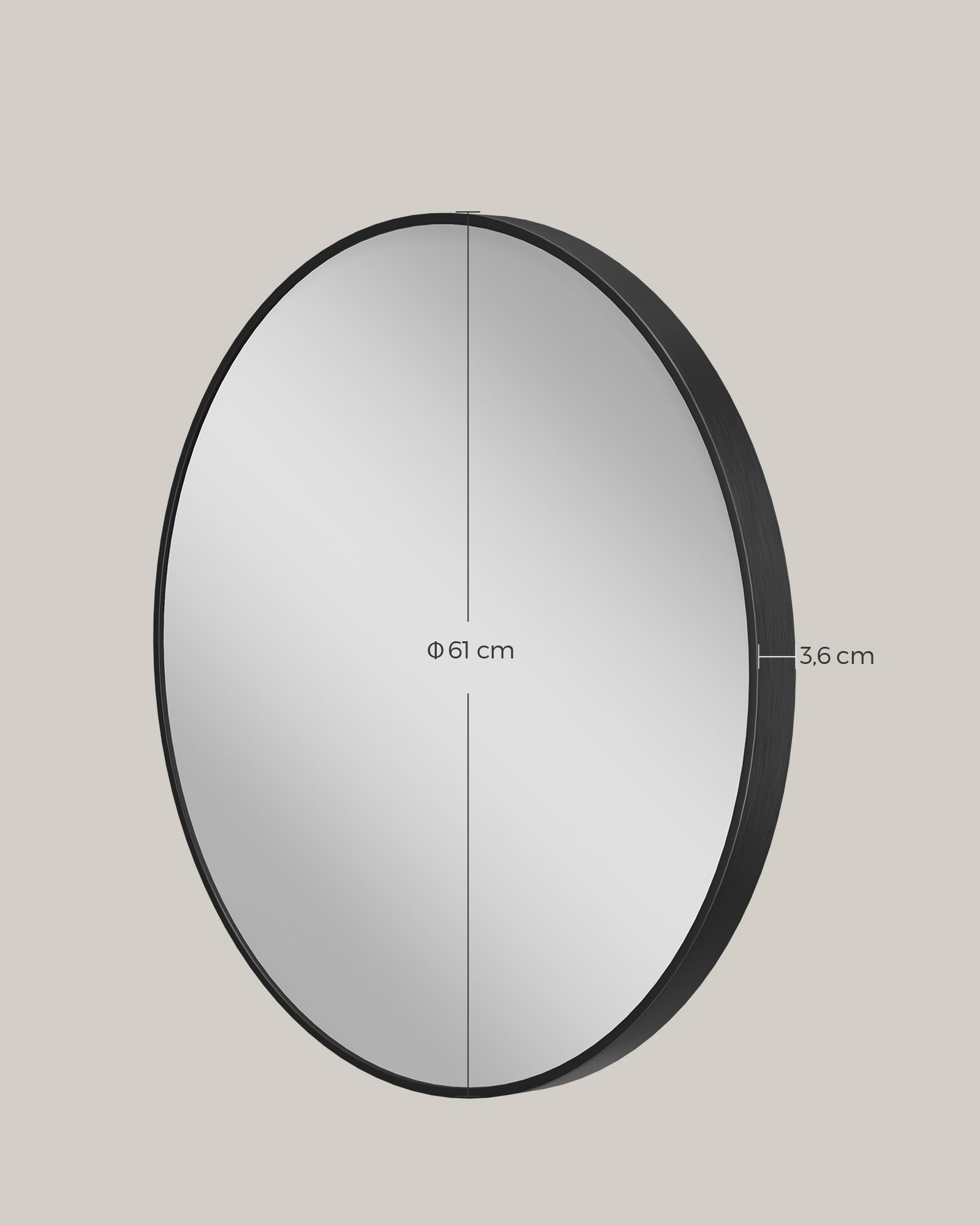 SONGMICS Miroir Rond, Miroir Mural, Diamètre 61 cm, Cadre en Métal, Facile à Installer, pour Salle de Bain, Salon, Chambre, Entrée, Couloir, Noir d'encre LWM102B01