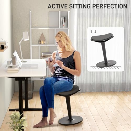 Image of HOMCOM Standing Desk Chair, Ergonomic Backless Wobble Stool, Height Adjustable Tall Office Chair 22.2-28.1 Inches, Active Learning Stool for Office Desks, with Rocking Motion, Padded, Black