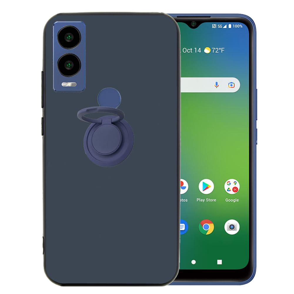 for Cricket Innovate E 5G Case, Innovate E 5G Case, Slim Flexible Solid TPU Case with 360 Rotating Ring Holder Kickstand Protection Rubber Case Cover for Cricket Innovate E 5G 2022 -Blue