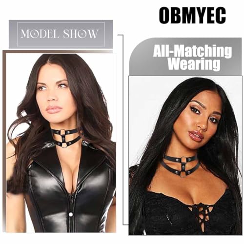 Black Leather Choker Punk Short Collar Gothic 2-tier Circle Rivet Necklace Soft PU Leather Short Neck Accessories for Women3