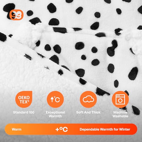 Image of Giggling Getup Wearable Blanket Hoodie for Women and Men Sherpa Fleece Hooded Blanket Sweatshirt Warm Cozy Sherpa Wearable Throw Oversized Hoodie with Giant Pocket & Sleeves for Adult Dalmatian