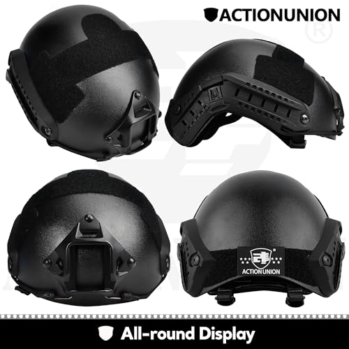 ACTIONUNION Airsoft Helmet and Mask Set Tactical Paintball Helmet and Balaclava Mesh Mask MH Type (Black, Medium)