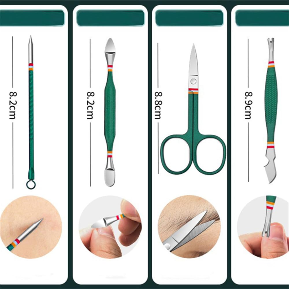 Obcinacze do paznokci Zestaw obcinaczy do paznokci zestaw ze stali nierdzewnej składaną torbą zestawy obcinaków manicure nożyczki przybory makijażu(12 Pcs Green)