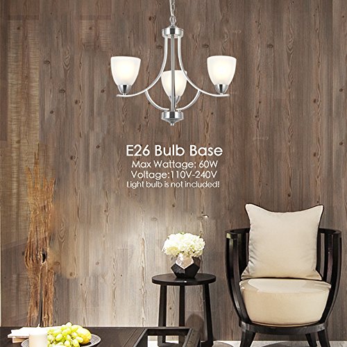 VINLUZ 3 Light Contemporary Chandeliers Brushed Nickel Modern Light Fixtures Ceiling Hanging Classic Pendant Lighting for Foyer Bedroom Dining Room Bathroom - Thumbnail 2