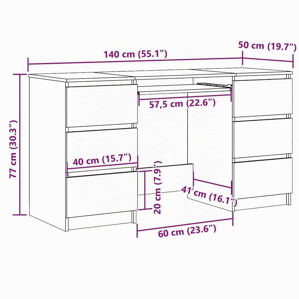 vidaXL Scrivania Grigio Cemento 140x50x77 cm in Legno Multistrato