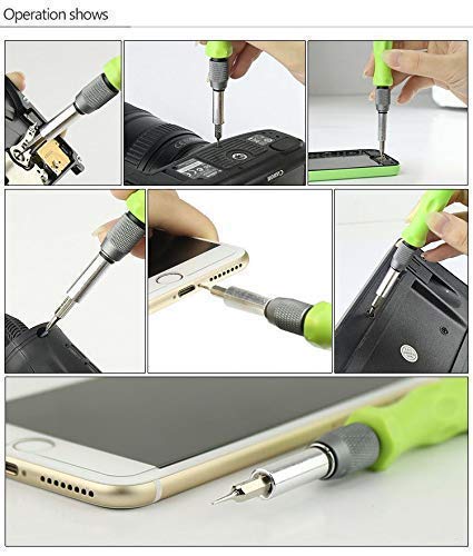 Image of 32 In 1 Mini Interchangeable Multipurpose Screwdriver Bits Set with Magnetic Flexible Extension Rod for Home Appliance; Laptop; Mobile; Computer Repairing Preparations (Green)