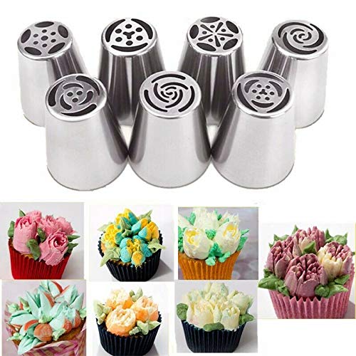 High-Q 7pcs Russian Leaf Flower Icing Piping Nozzle Tips Cake Topper Baking Tools Decor