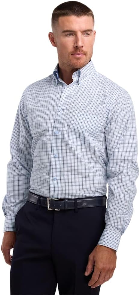 Paul Fredrick Men's Classic Fit Non-Iron Cotton Windowpane Dress Shirt