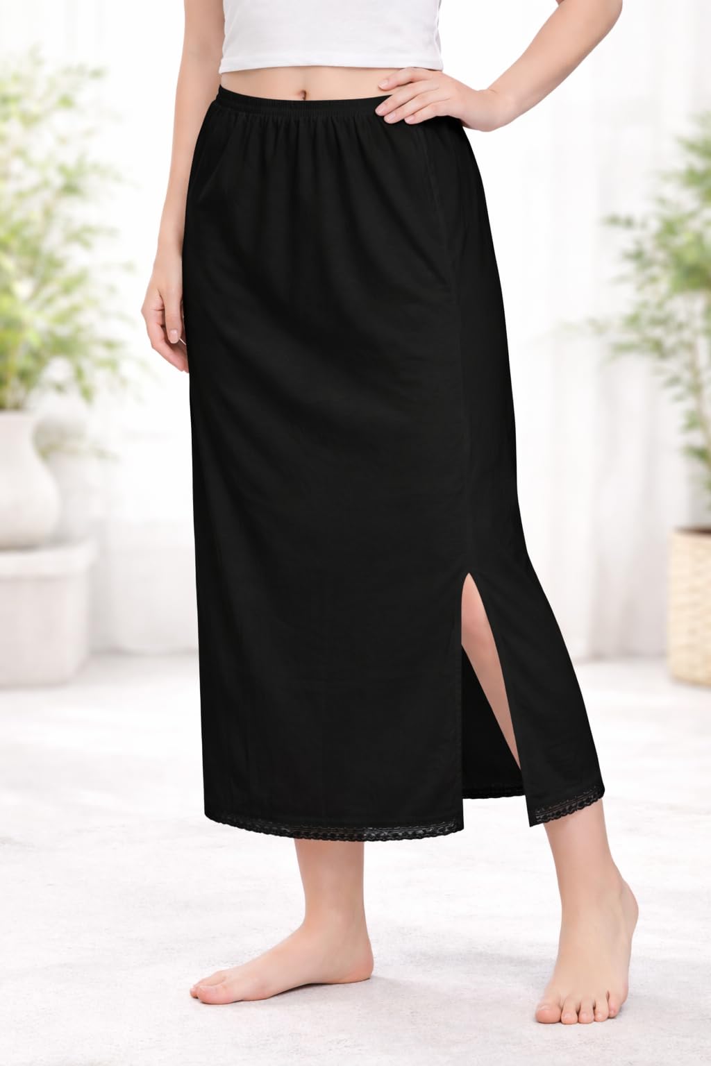 mybody Women's Cotton Rich Maxi Ankle Length Inner Skirt Slip (in, Alpha, 3XL, Black)-picture-12