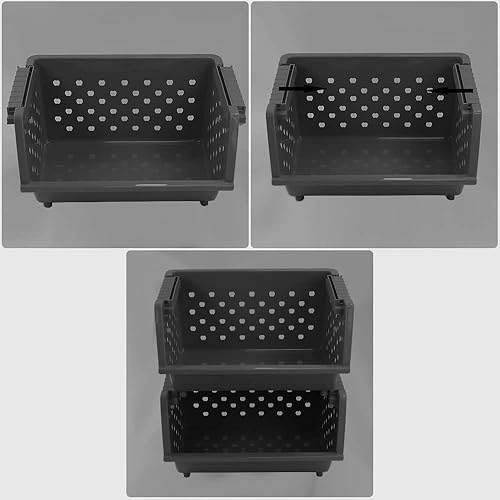 Miniatura 3 de 4-Pack Gray Plastic Stackable Kitchen Storage Basket, Stacking Organizer Basket