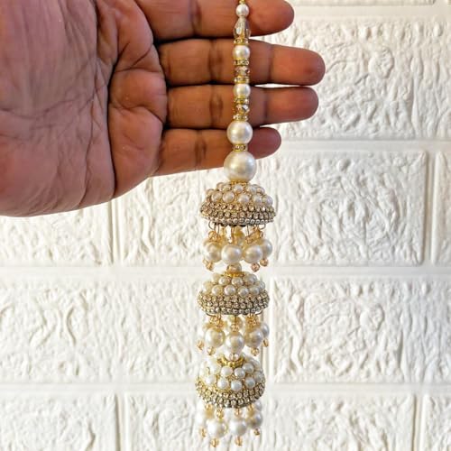 Image of Adikala Craft Store Handmade Ethnic Latkan Tassel Set of 2 for Saree Pallu, Blouse, Suits, Dupatta, Lehenga Decor | Ethnic Saree Pallu, Blouse, Suit, Dupatta & Lehenga Decoration (White Glitter D3)