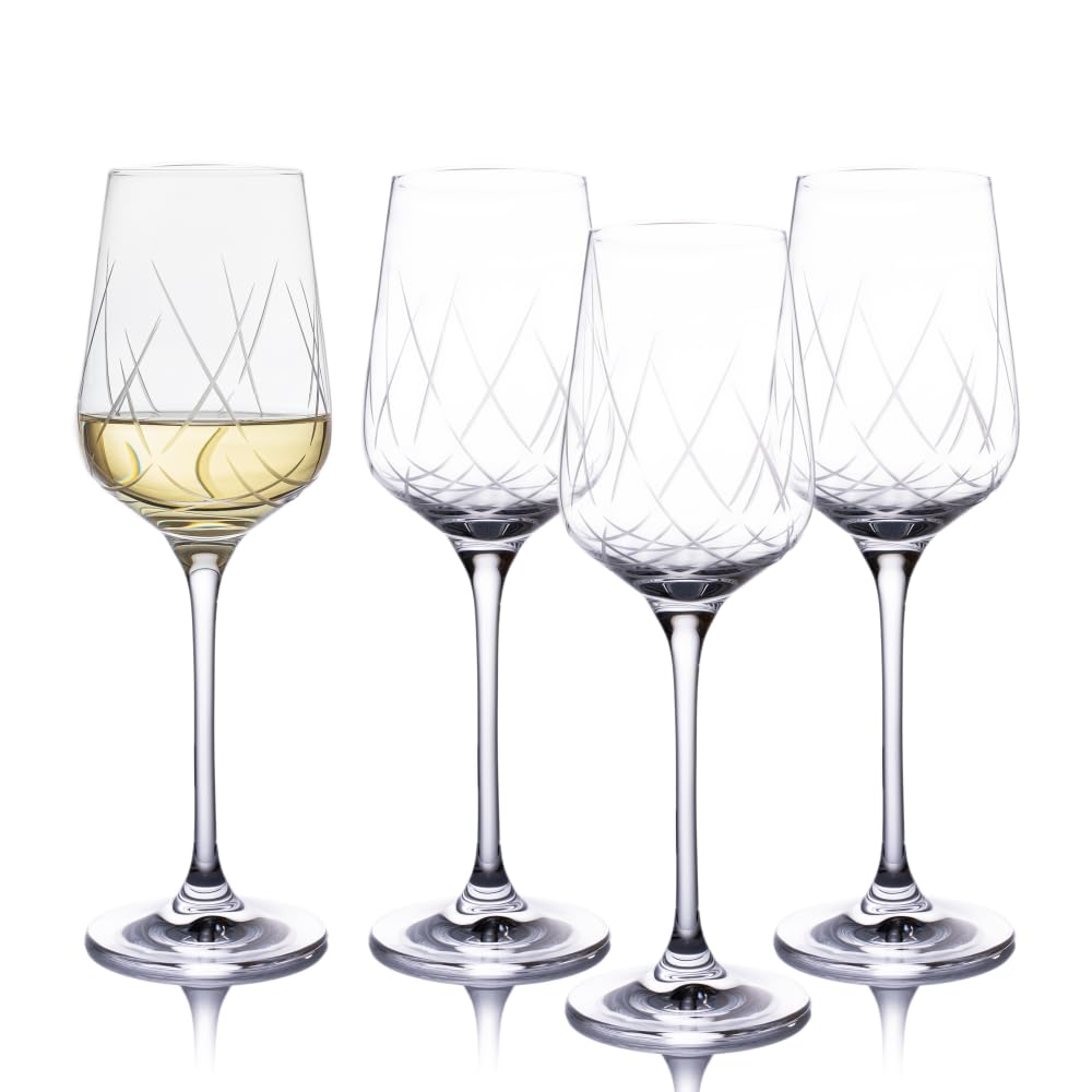 Weinglas Kris Kros 4er Set, 350 ml – Stilvolle Weißwein- & Rotweingläser aus Kristallin, eleganter Weinkelch mit modernem Schliff, spülmaschinenfest, ideal für besondere Anlässe