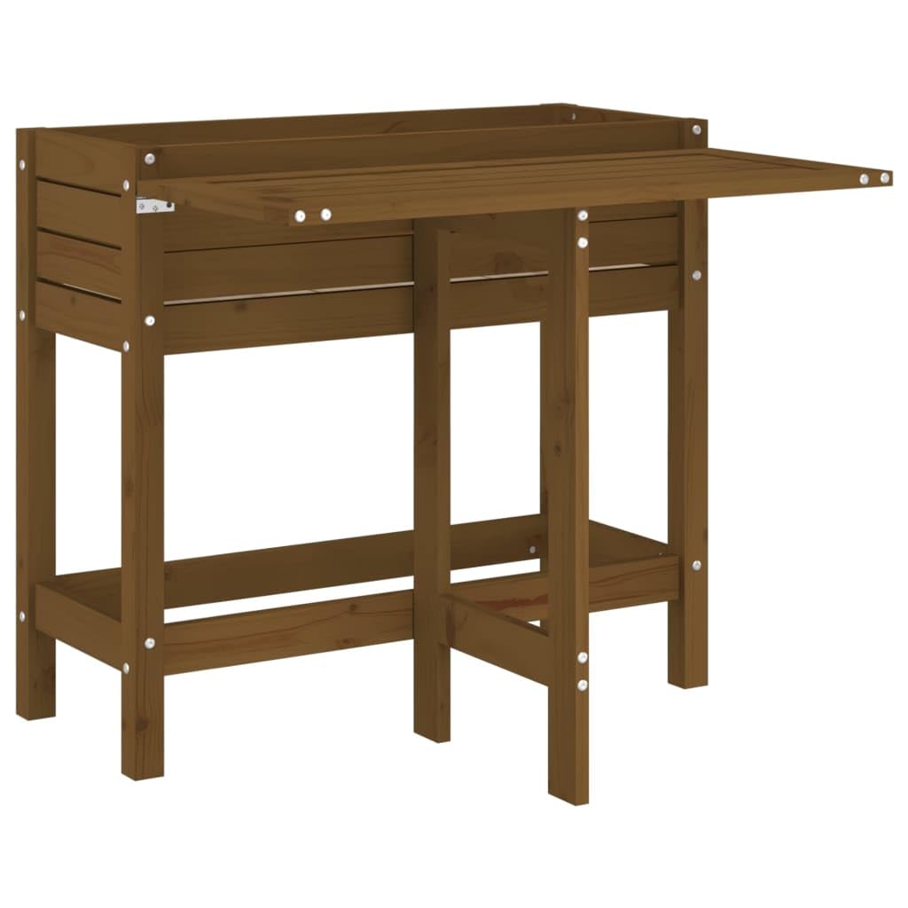 Jardinera con mesa plegable, maceta para plantas, jardinera elevada, jardinera para exteriores, jardinera, macetero, maceta adecuada para oficinas, jardines, restaurantes, cafés, marrón miel, madera
